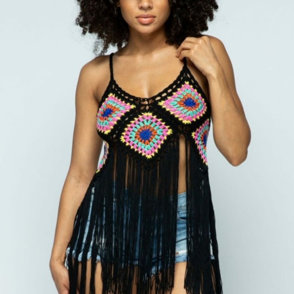 Crochet Fringe Multi Color Fringe Top